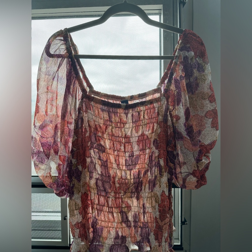 Old Navy Multicolor Floral Puff Sleeve Blouse
